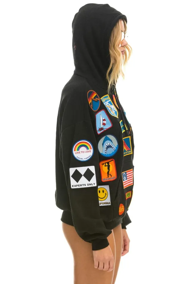 WomenMen Tops Aviator Nation VINTAGE PATCH RELAXED PULLOVER HOODIE BLACK WomenMen Tops Aviator Nation VINTAGE PATCH RELAXED PULLOVER HOODIE BLACK