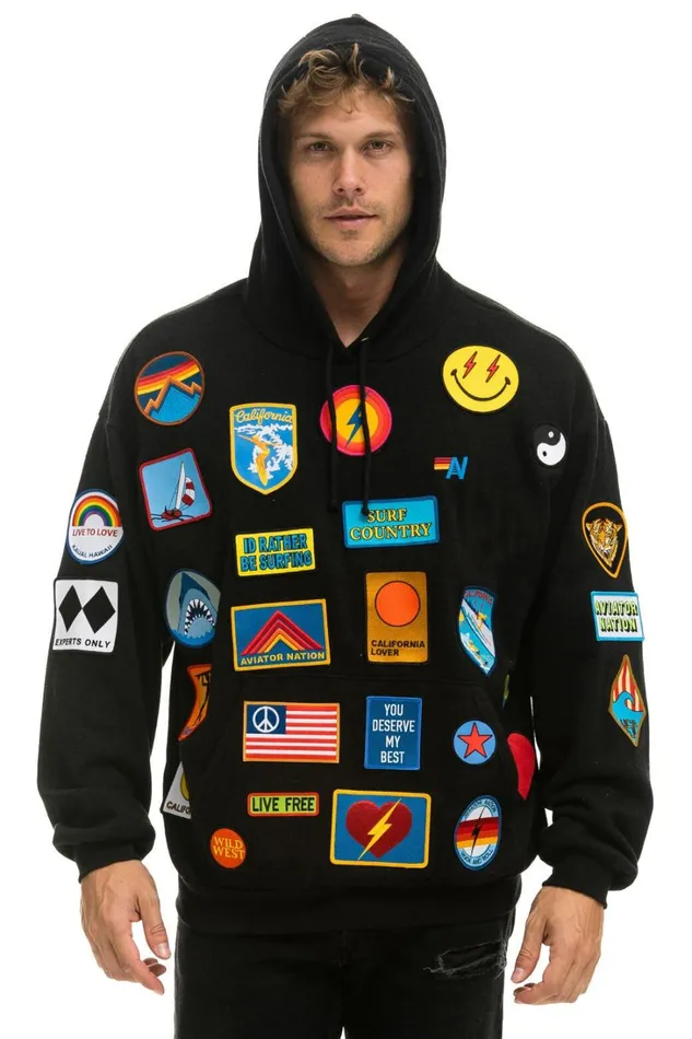 WomenMen Tops Aviator Nation VINTAGE PATCH RELAXED PULLOVER HOODIE BLACK WomenMen Tops Aviator Nation VINTAGE PATCH RELAXED PULLOVER HOODIE BLACK