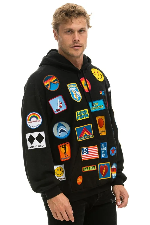 WomenMen Tops Aviator Nation VINTAGE PATCH RELAXED PULLOVER HOODIE BLACK WomenMen Tops Aviator Nation VINTAGE PATCH RELAXED PULLOVER HOODIE BLACK