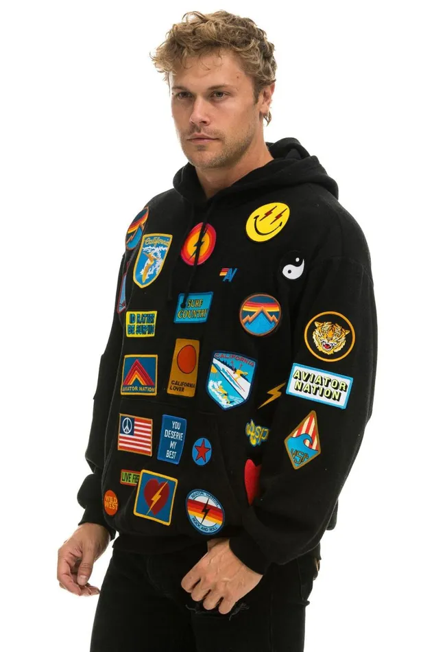 WomenMen Tops Aviator Nation VINTAGE PATCH RELAXED PULLOVER HOODIE BLACK WomenMen Tops Aviator Nation VINTAGE PATCH RELAXED PULLOVER HOODIE BLACK