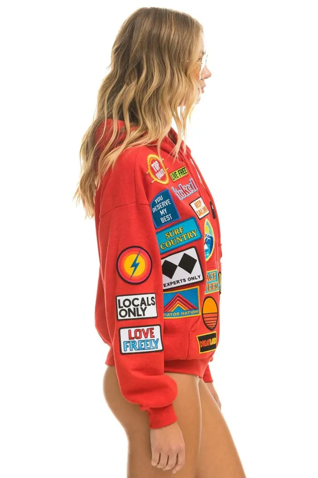 WomenMen Tops Aviator Nation VINTAGE PATCH ZIP HOODIE RELAXED 8211 RED WomenMen Tops Aviator Nation VINTAGE PATCH ZIP HOODIE RELAXED 8211 RED