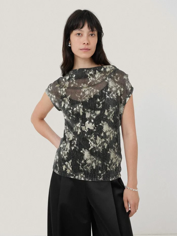 Women Metallic Asymmetric Top Gold Jigsaw Party