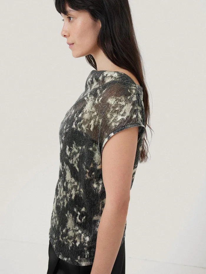 Women Metallic Asymmetric Top Gold Jigsaw Party