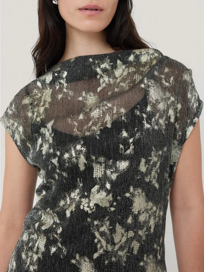 Women Metallic Asymmetric Top Gold Jigsaw Party