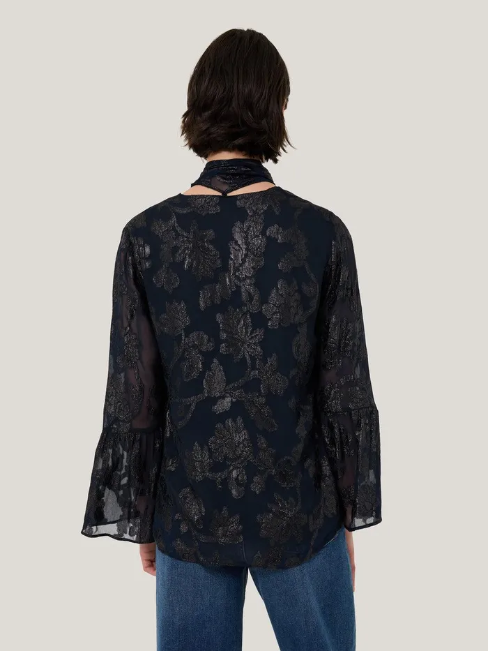 Women Metallic Jacquard Top Navy Jigsaw Party
