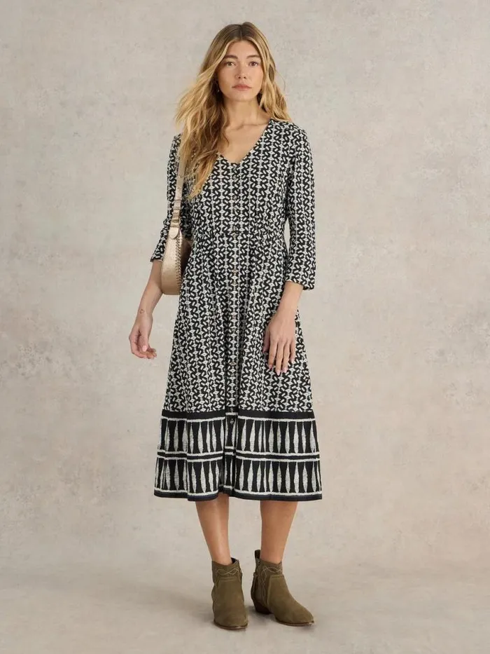 Women Mia Jersey V Neck Dress Black Print White Stuff Dresses