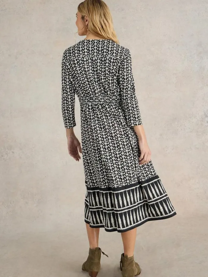 Women Mia Jersey V Neck Dress Black Print White Stuff Dresses Women Mia Jersey V Neck Dress Black Print White Stuff Dresses