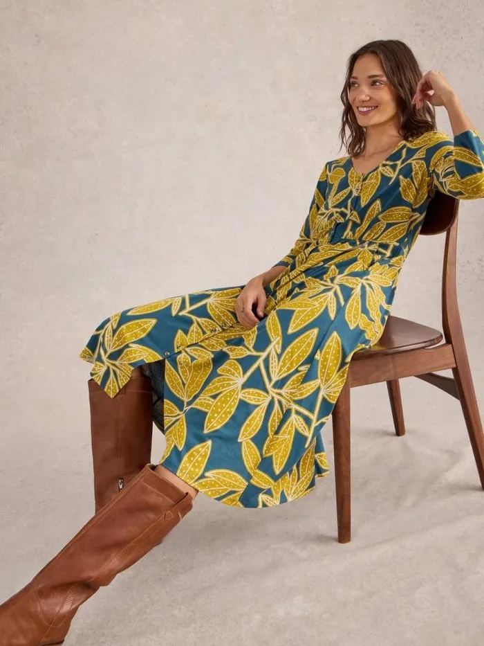 Women Mia Jersey V Neck Dress Chartreuse Print White Stuff Dresses