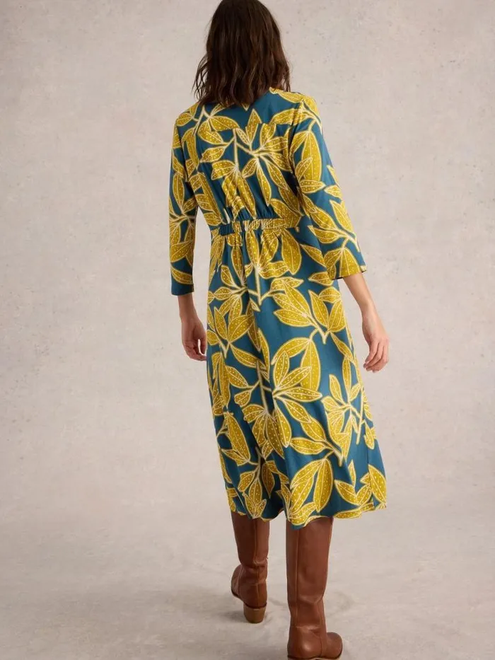 Women Mia Jersey V Neck Dress Chartreuse Print White Stuff Dresses