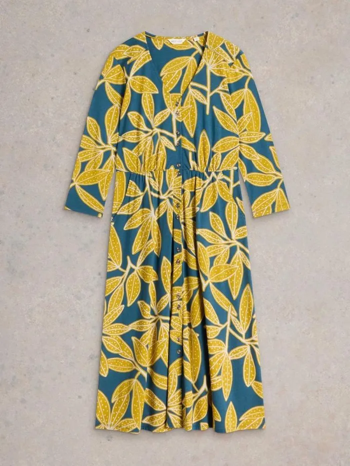 Women Mia Jersey V Neck Dress Chartreuse Print White Stuff Dresses