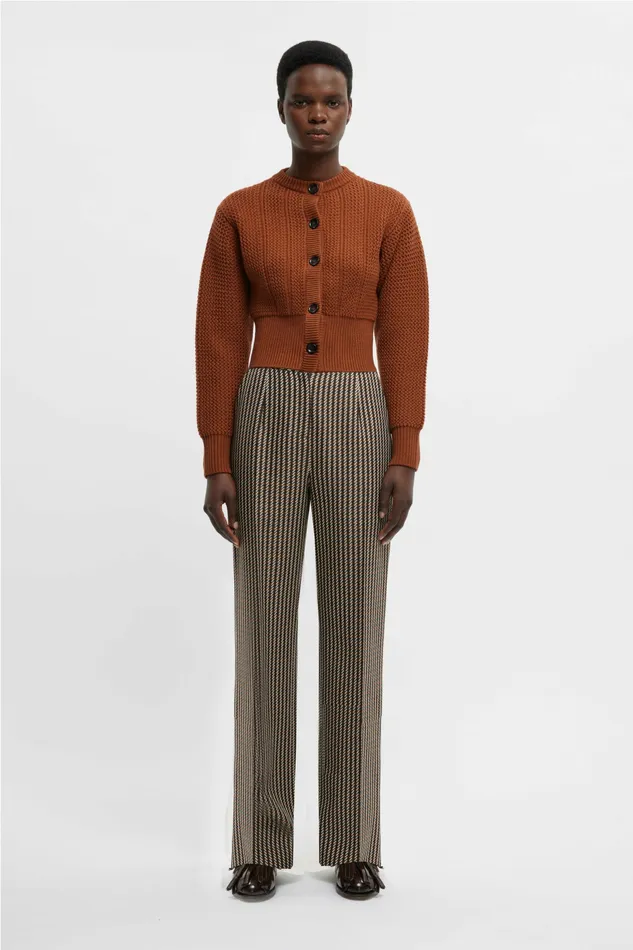 Women Miggy Trousers In Tan and Ivory Merino Shetland Trousers Emilia Wickstead