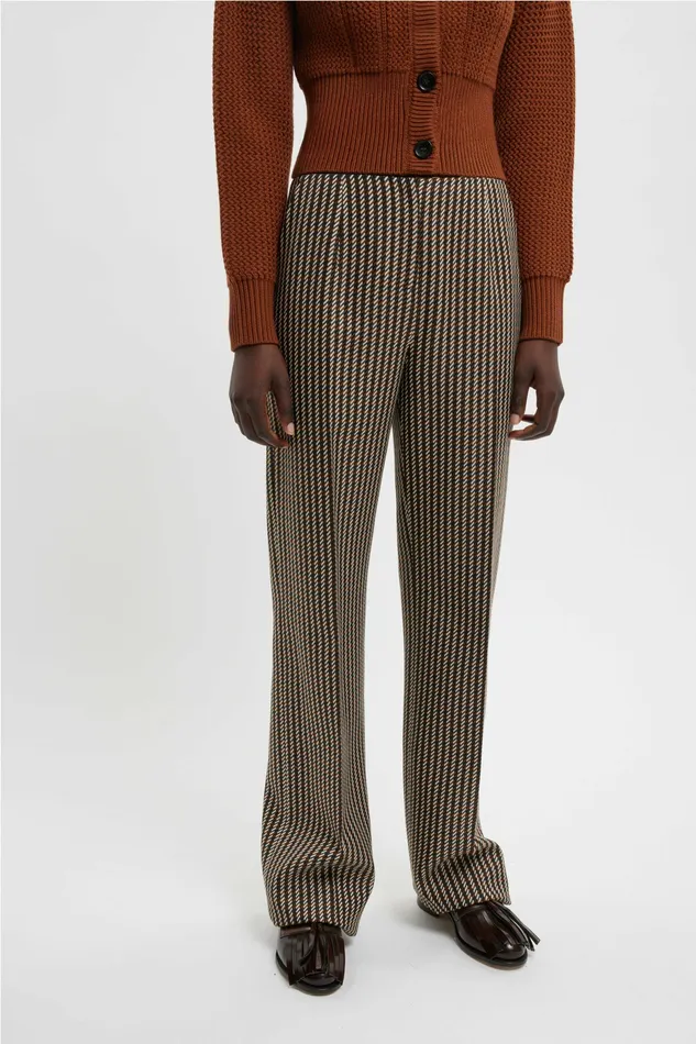 Women Miggy Trousers In Tan and Ivory Merino Shetland Trousers Emilia Wickstead Women Miggy Trousers In Tan and Ivory Merino Shetland Trousers Emilia Wickstead