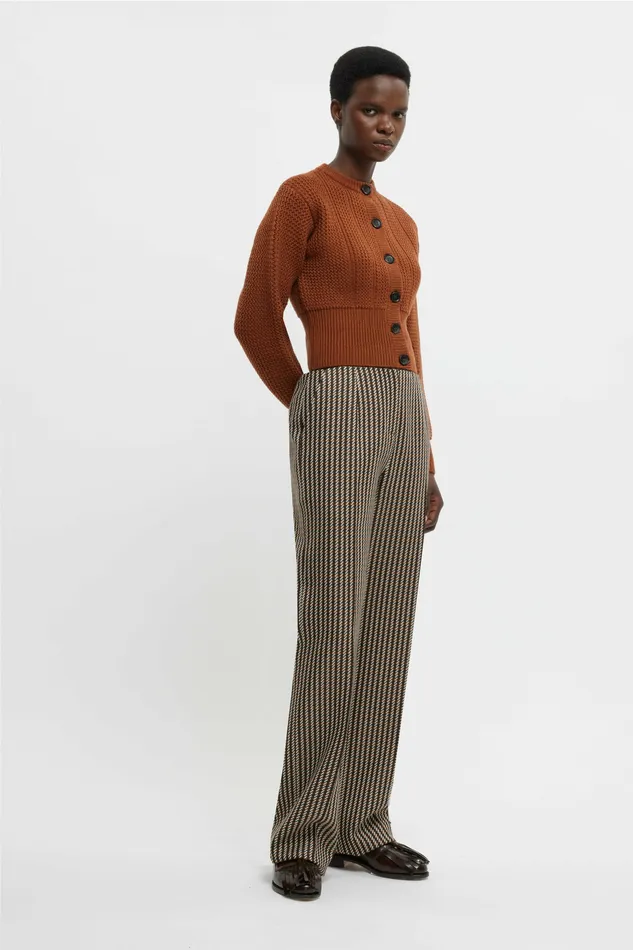 Women Miggy Trousers In Tan and Ivory Merino Shetland Trousers Emilia Wickstead Women Miggy Trousers In Tan and Ivory Merino Shetland Trousers Emilia Wickstead