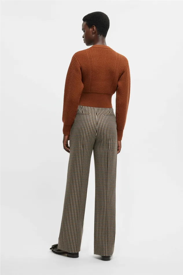 Women Miggy Trousers In Tan and Ivory Merino Shetland Trousers Emilia Wickstead Women Miggy Trousers In Tan and Ivory Merino Shetland Trousers Emilia Wickstead