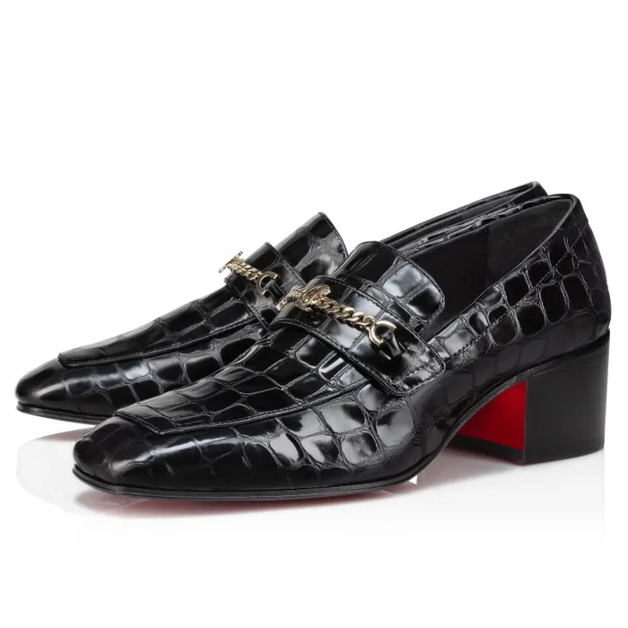 Women MJ Moc 50 Mm Loafers 8211 Alligator Embossed Calf Leather 8211 Black Christian Louboutin Flats and Loafers