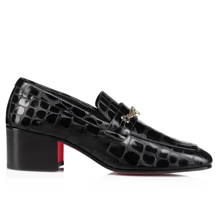 Women MJ Moc 50 Mm Loafers 8211 Alligator Embossed Calf Leather 8211 Black Christian Louboutin Flats and Loafers