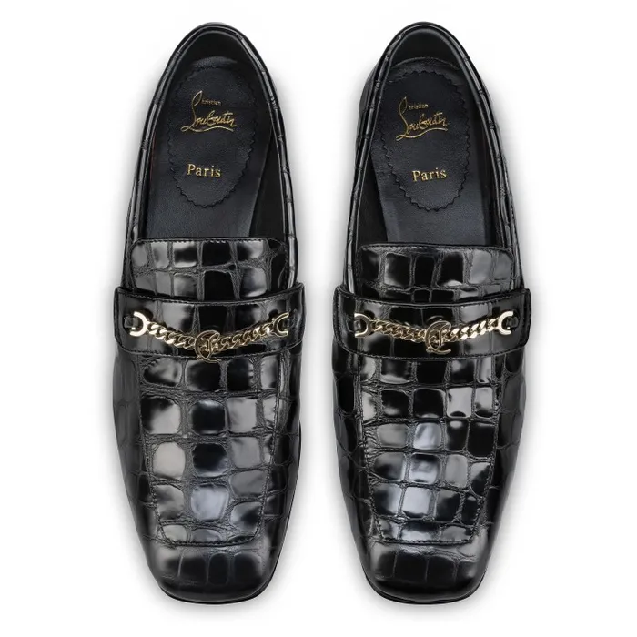 Women MJ Moc 50 Mm Loafers 8211 Alligator Embossed Calf Leather 8211 Black Christian Louboutin Flats and Loafers