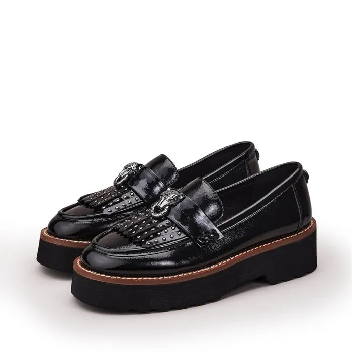 Women Moda In Pelle Brogues And Loafers Evaleah Black Leather