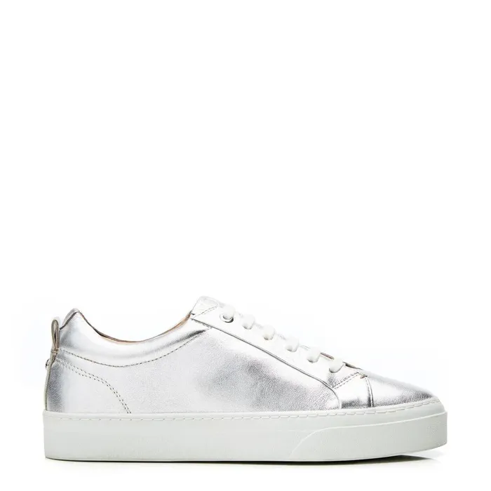 Women Moda In Pelle Casual Trainers Aiyla Silver Leather