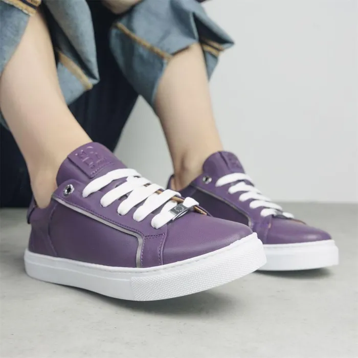 Women Moda In Pelle Casual Trainers Ales Purple Leather