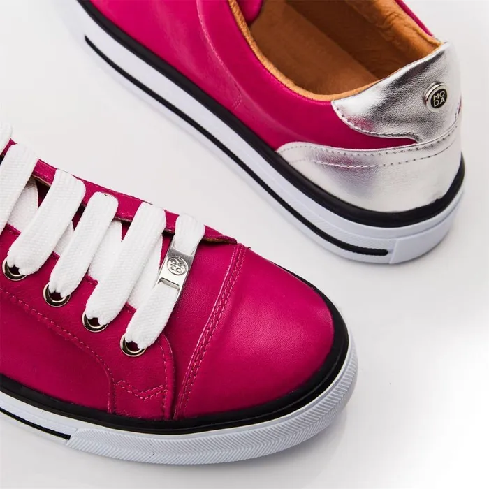Women Moda In Pelle Casual Trainers Amor Fuschia Leather