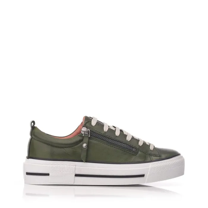 Women Moda In Pelle Casual Trainers Filician Green Leather