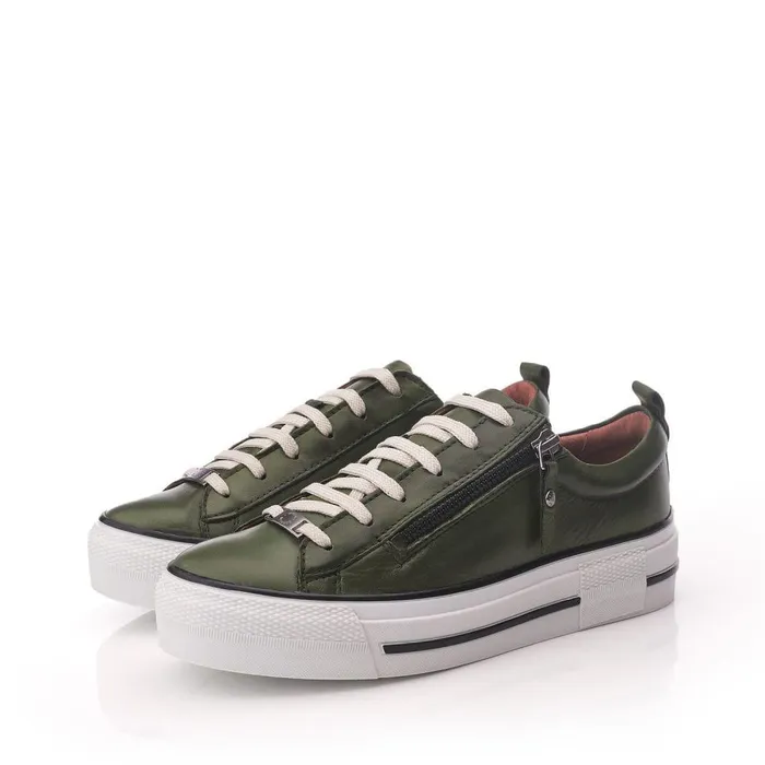 Women Moda In Pelle Casual Trainers Filician Green Leather