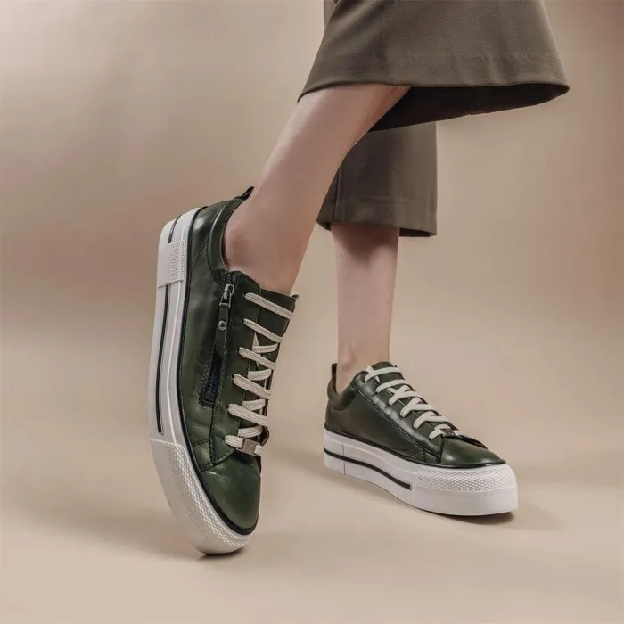 Women Moda In Pelle Casual Trainers Filician Green Leather