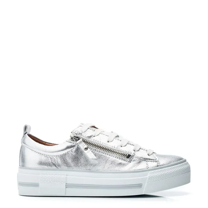 Women Moda In Pelle Casual Trainers Filician Silver Metallic Leather