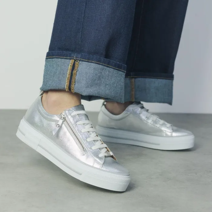 Women Moda In Pelle Casual Trainers Filician Silver Metallic Leather