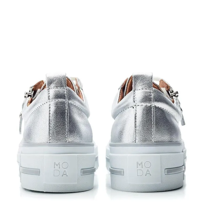 Women Moda In Pelle Casual Trainers Filician Silver Metallic Leather