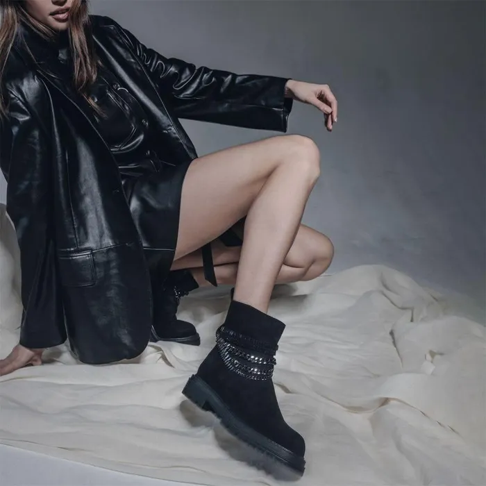Women Moda In Pelle Chunky Boots Astella Black Alcantara