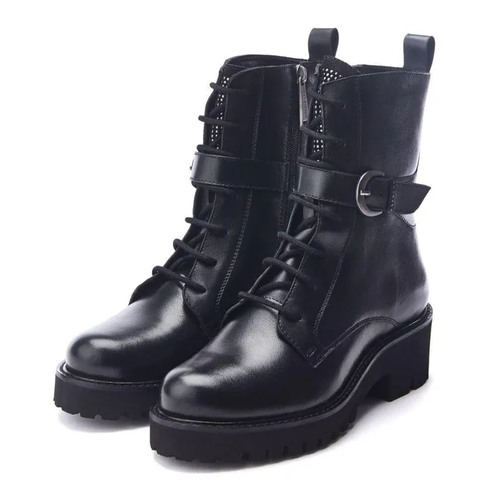Women Moda In Pelle Chunky Boots Oberon Black Leather