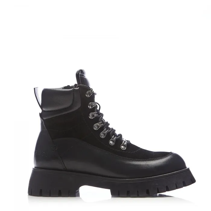 Women Moda In Pelle Chunky Boots Shoon Sh Anello Black Leather