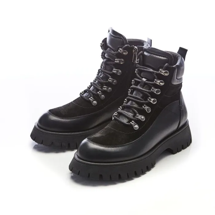 Women Moda In Pelle Chunky Boots Shoon Sh Anello Black Leather