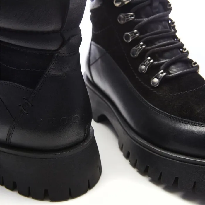 Women Moda In Pelle Chunky Boots Shoon Sh Anello Black Leather