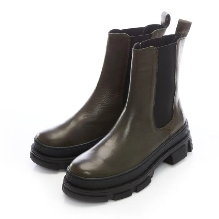 Women Moda In Pelle Chunky Boots Shoon Sh Boulder Olive Leather