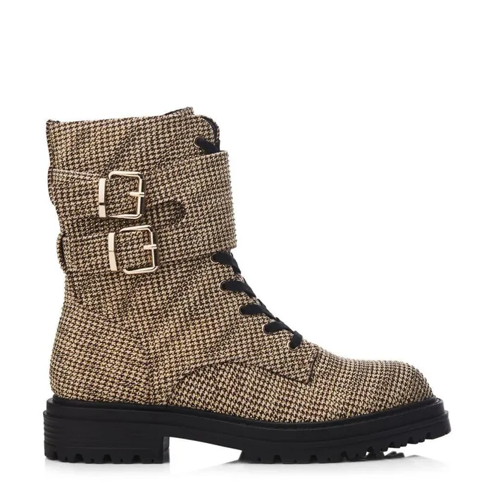 Women Moda In Pelle Chunky Boots Zori Gold Textile