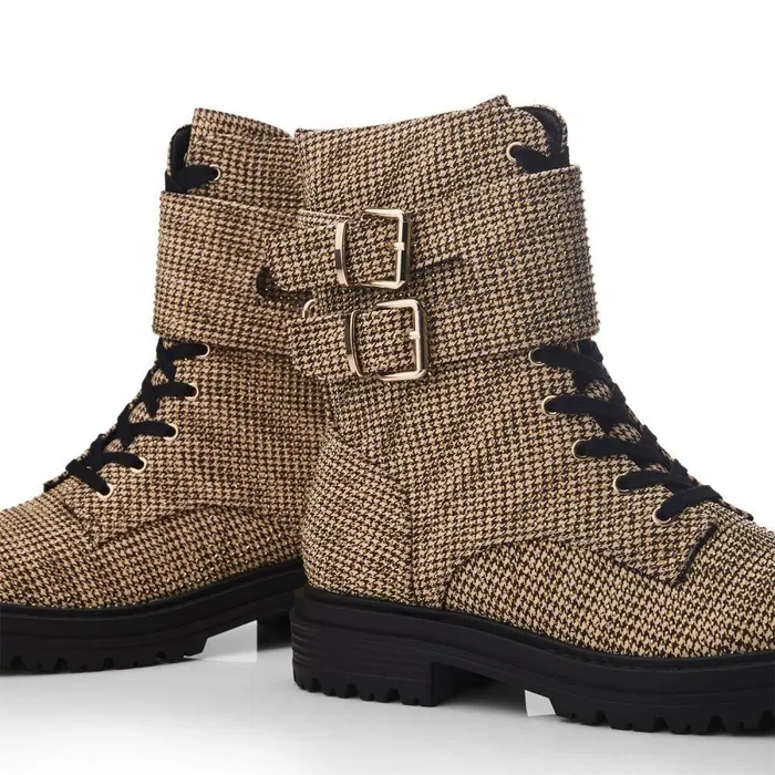 Women Moda In Pelle Chunky Boots Zori Gold Textile