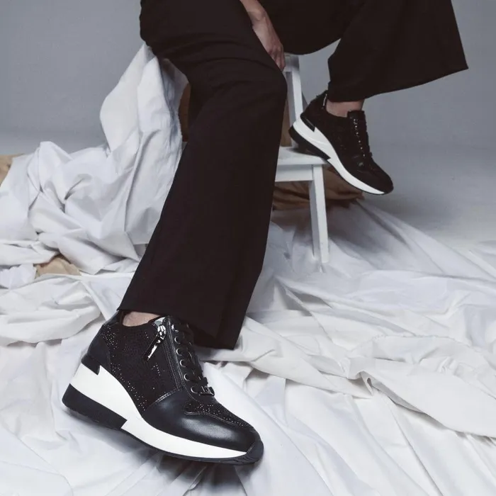 Women Moda In Pelle Chunky Trainers Brookie Black Porvair