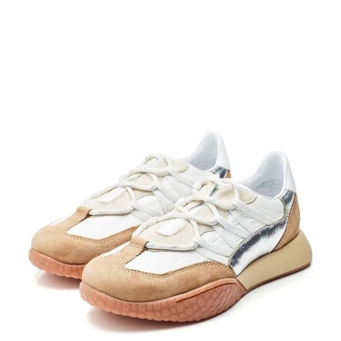 Women Moda In Pelle Chunky Trainers Fierla Silver Leather