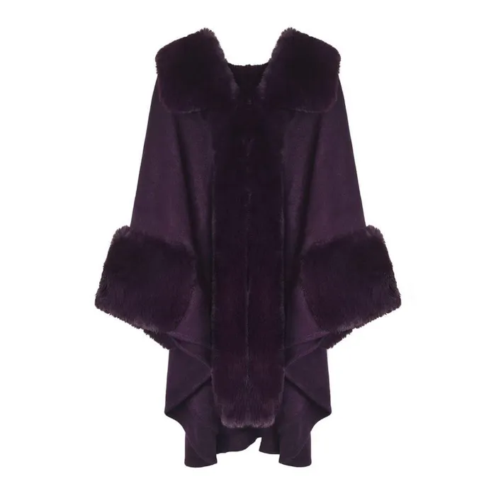Women Moda In Pelle Clothing Frayaponcho Purple Faux Fur