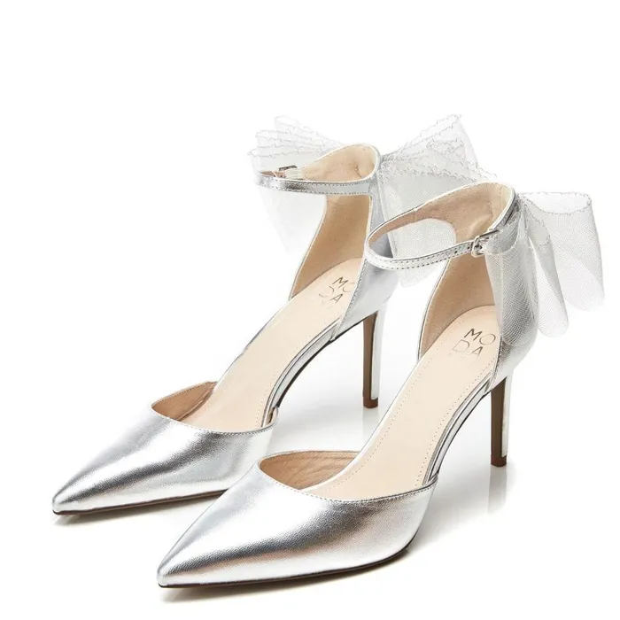Women Moda In Pelle Court Shoes Jazlyne Silver Metallic Leather