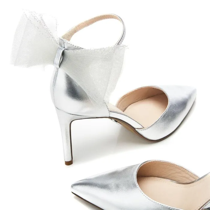 Women Moda In Pelle Court Shoes Jazlyne Silver Metallic Leather