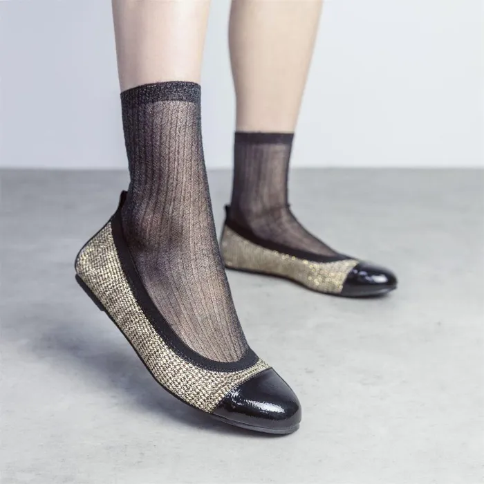 Women Moda In Pelle Flat And Ballerina Shoes Fliccy Gold Textile