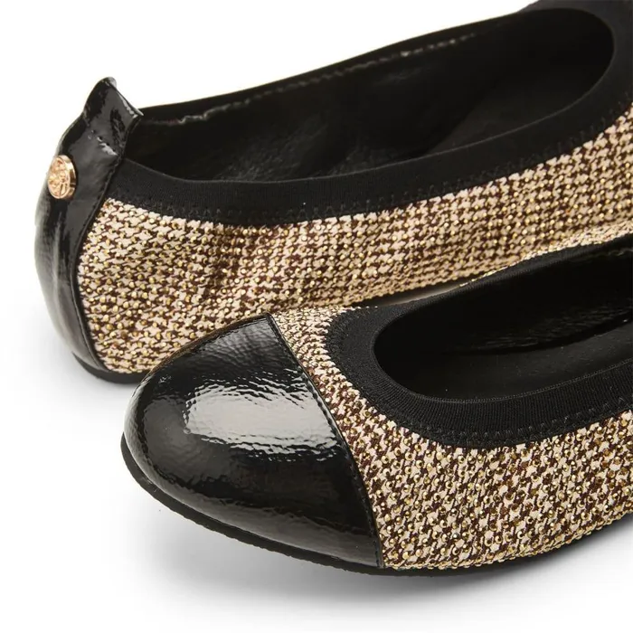Women Moda In Pelle Flat And Ballerina Shoes Fliccy Gold Textile