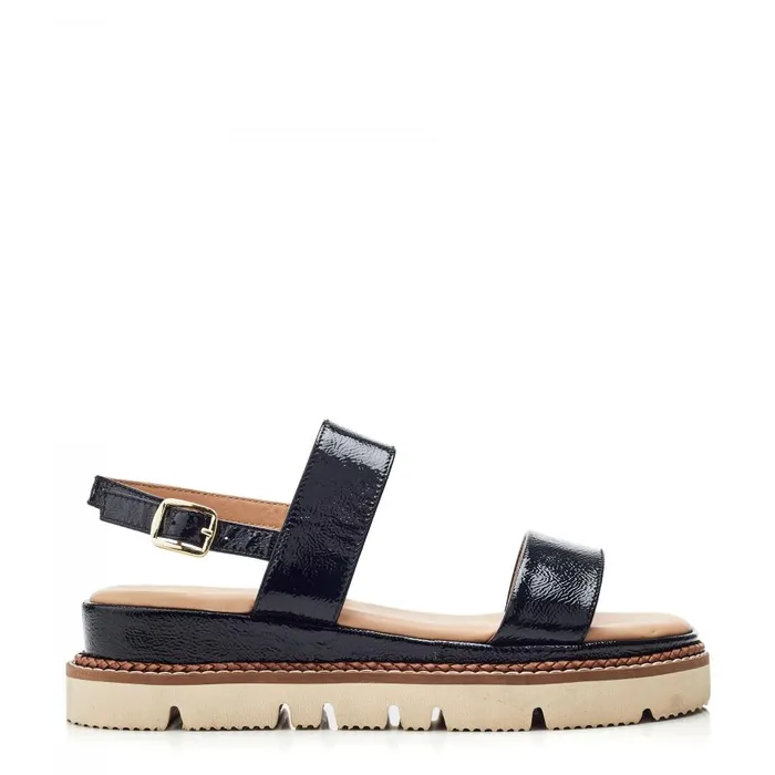Women Moda In Pelle Flat Sandals Nilania Black Patent Leather