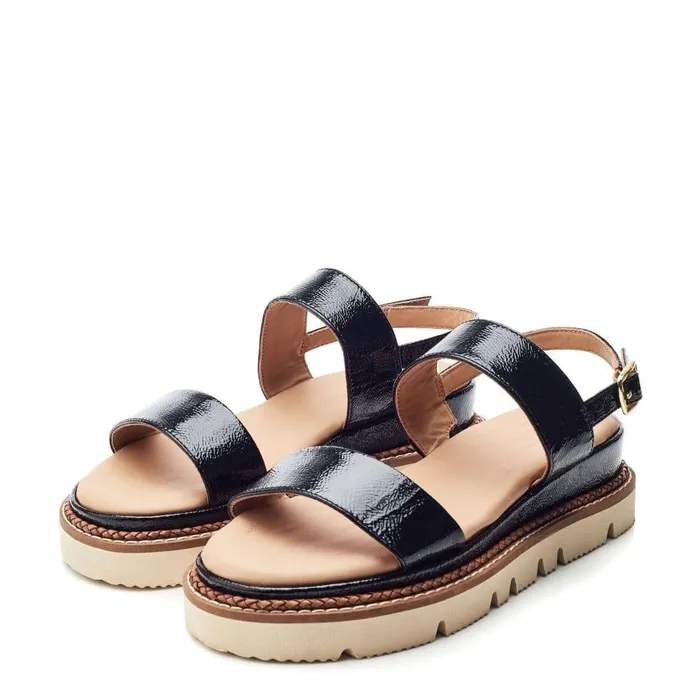 Women Moda In Pelle Flat Sandals Nilania Black Patent Leather