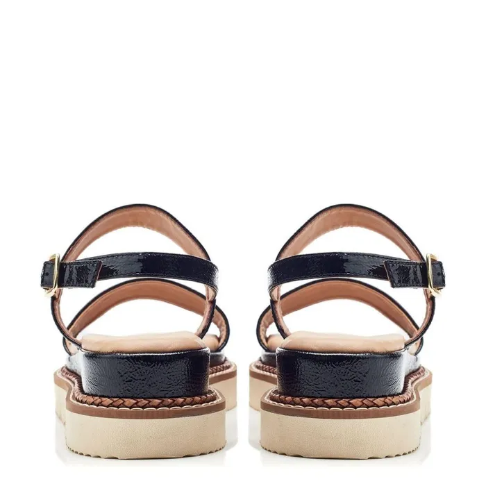 Women Moda In Pelle Flat Sandals Nilania Black Patent Leather