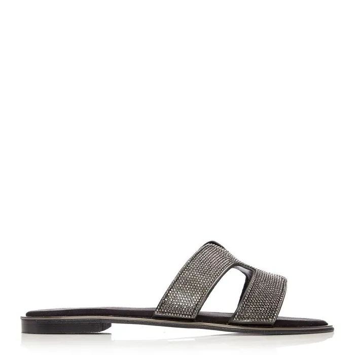 Women Moda In Pelle Flat Sandals Ormay Black Textile